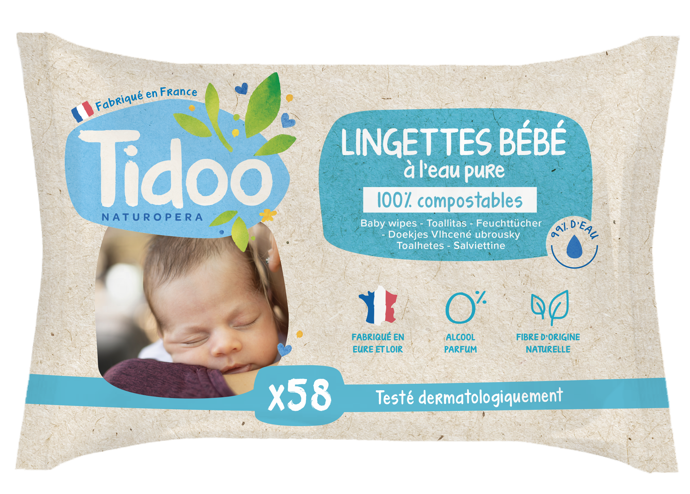 Tidoo Babydoekjes met calendula parfumvrij composteerbaar 58stuks