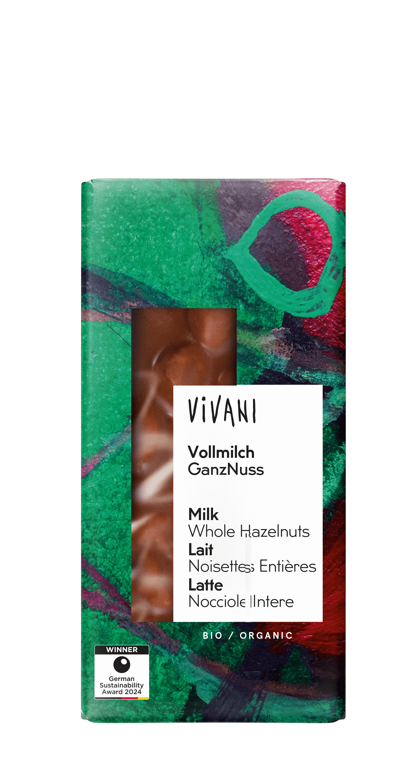Vivani Chocolade melk hele hazelnoot bio 100g