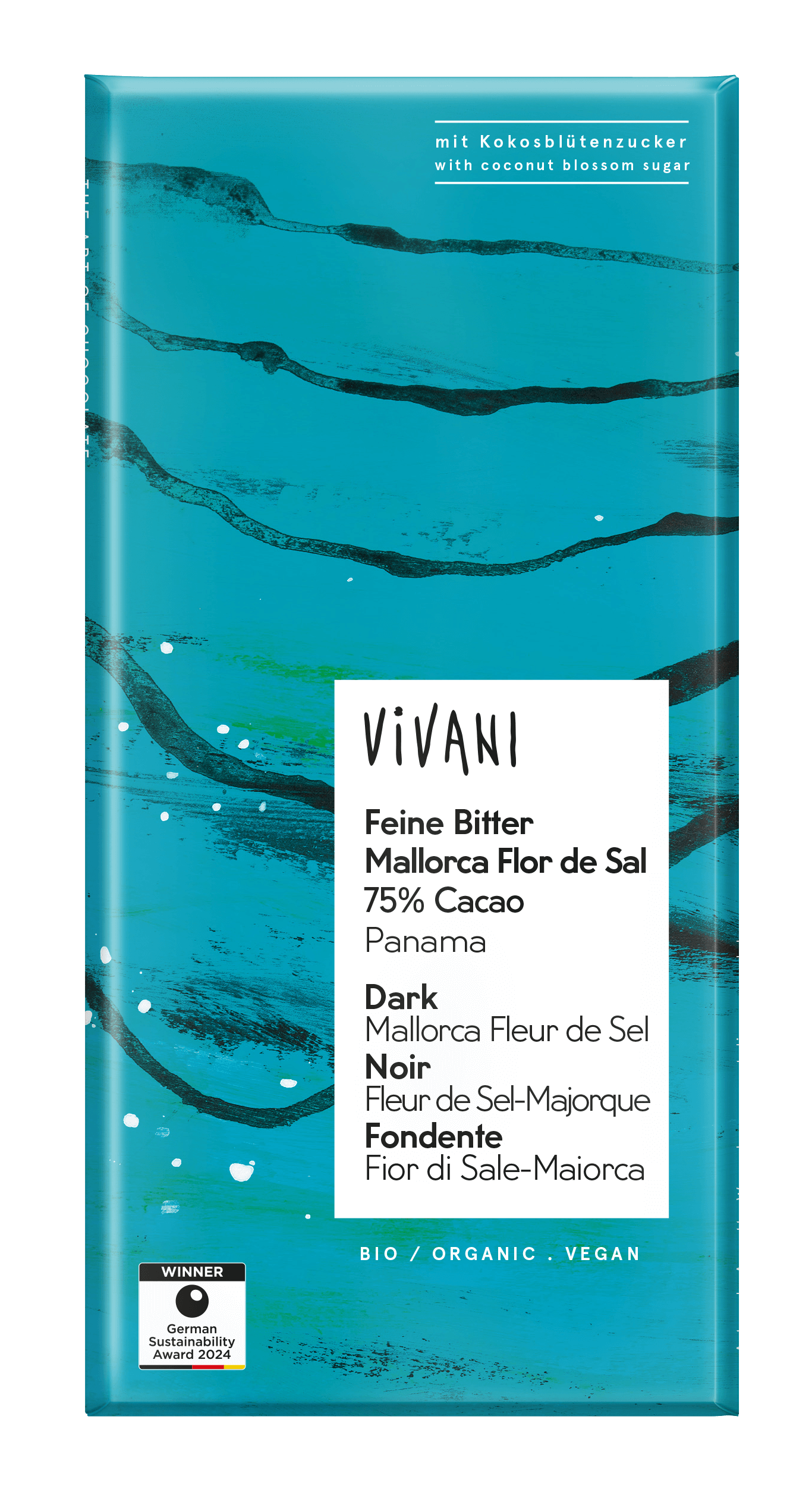Vivani Chocolade puur fleur de sel 75% cacao panama bio 80g