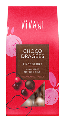 Vivani Choco dragees cranberry bio 75g