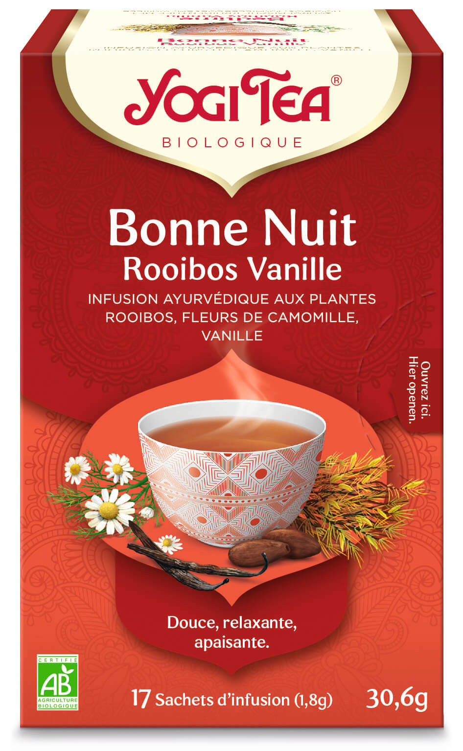 Yogi thee Bedtime rooibos vanilla bio 17 builtjes