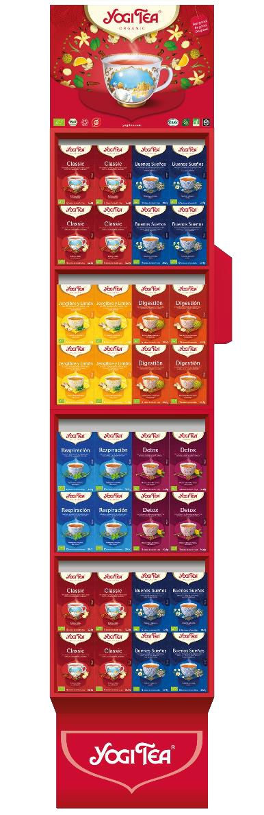 Yogi thee Mix display gevuld bio (8x classic, 8x calming, 16x bedtime, 8x ginger orange vanille, 8x detox with lemon, 8x green energy, 8x green matcha lemon)